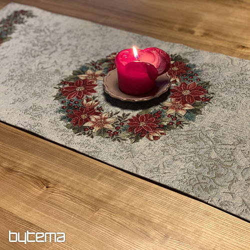 Christmas tapestry tablecloths and scarves CHRISTMAS ROSE-HOLLY WREATH
