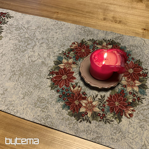 Christmas tapestry tablecloths and scarves CHRISTMAS ROSE-HOLLY WREATH