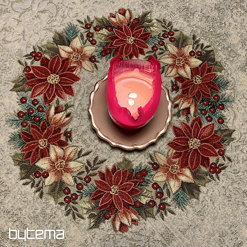 Christmas tapestry tablecloths and scarves CHRISTMAS ROSE-HOLLY WREATH