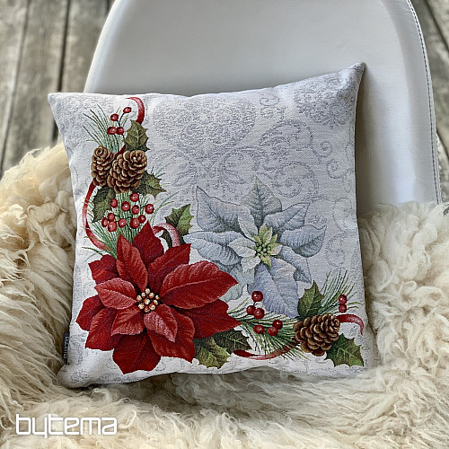 Christmas tapestry cover CHRISTMAS ROSE WHITE AND RED