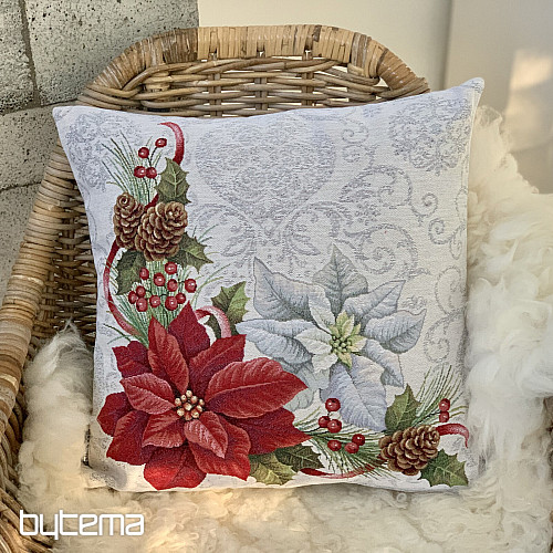 Christmas tapestry cover CHRISTMAS ROSE WHITE AND RED