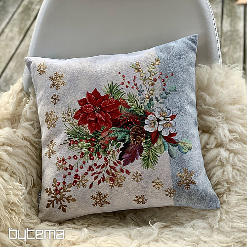 Christmas tapestry cover CHRISTMAS BOUQUET WITH GRAY STRIPE