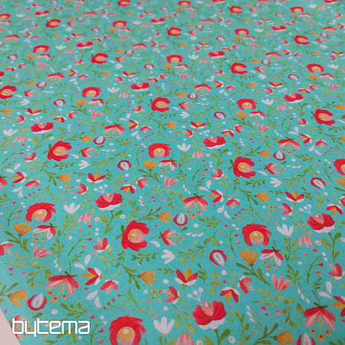 Cotton fabric Folk motifs mini turquoise