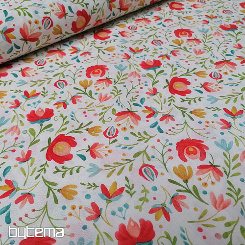 Cotton fabric FOLK MOTIVES white