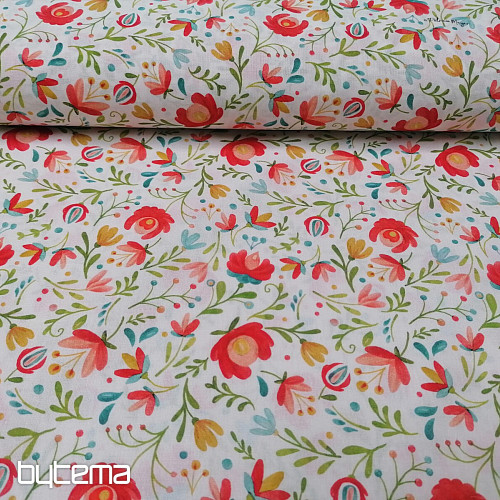 Cotton fabric FOLK MOTIVES white