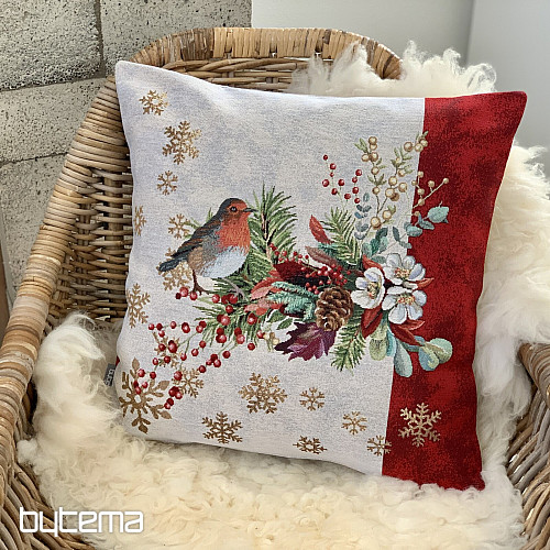 Christmas tapestry cover BIRDS WITH A STRIPE red