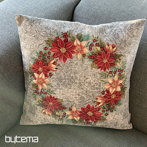 Christmas tapestry cover CHRISTMAS ROSE-GREY HOLLY WREATH