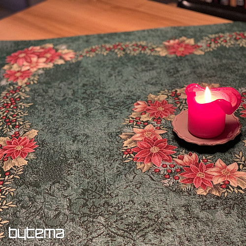 Christmas tapestry tablecloths and scarves CHRISTMAS ROSE-WREATH HOLLY GREEN
