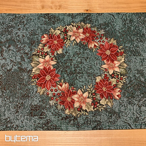 Christmas tapestry tablecloths and scarves CHRISTMAS ROSE-WREATH HOLLY GREEN