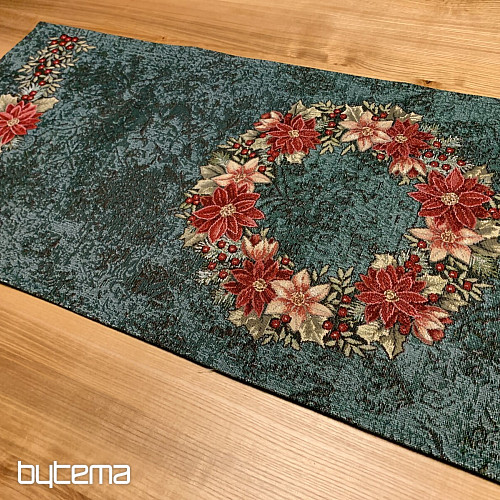 Christmas tapestry tablecloths and scarves CHRISTMAS ROSE-WREATH HOLLY GREEN