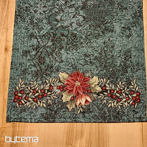 Christmas tapestry tablecloths and scarves CHRISTMAS ROSE-WREATH HOLLY GREEN