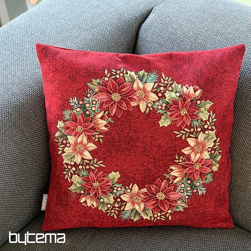 Christmas tapestry cover CHRISTMAS ROSE - RED HOLLY WREATH