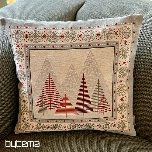 Christmas tapestry cover GRAY-RED TREES