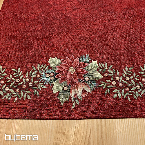 Christmas tapestry tablecloths and scarves CHRISTMAS ROSES - HOLLY WREATH RED