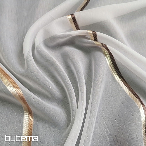 Luxury voile curtain stripes brown-gold