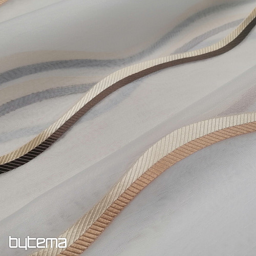 Luxury voile curtain stripes brown-gold