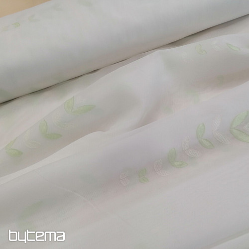 White voile curtain - green leaves 12159