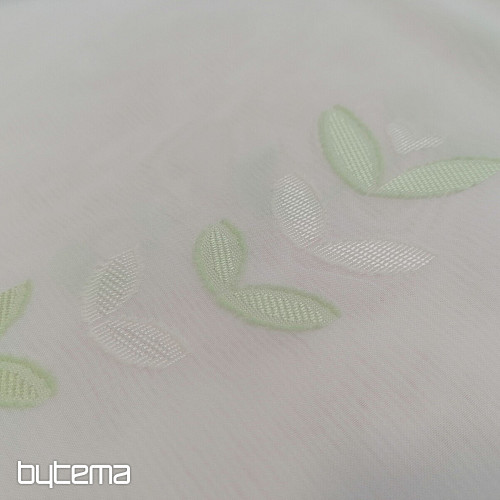 White voile curtain - green leaves 12159