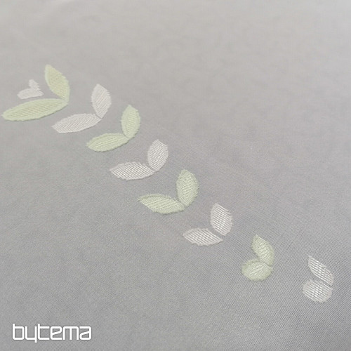 White voile curtain - green leaves 12159