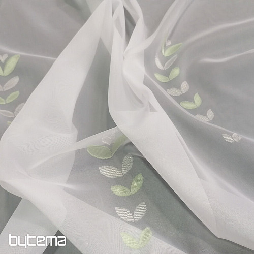 White voile curtain - green leaves 12159