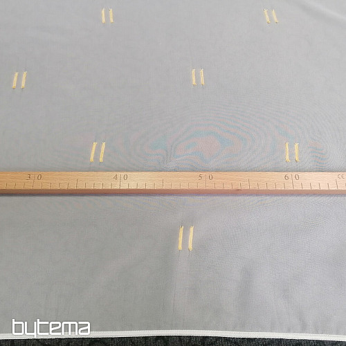Light cream voal curtain with light orange stitched lines
