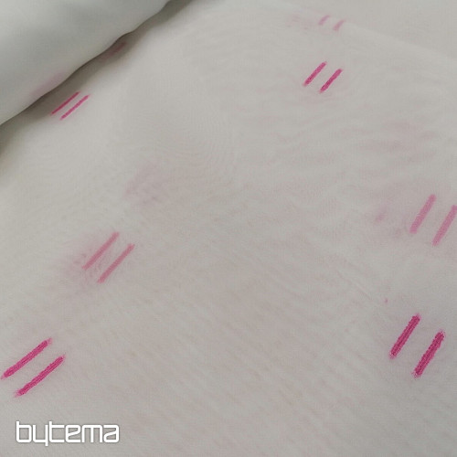 Light cream voal curtain with pink stitched lines