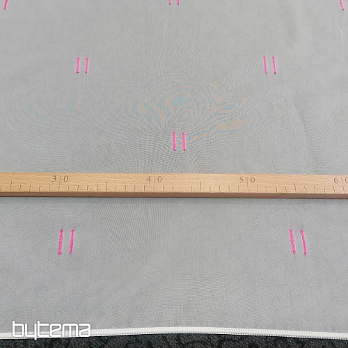 Light cream voal curtain with pink stitched lines
