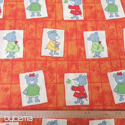 Baby cotton fabric orange - mice