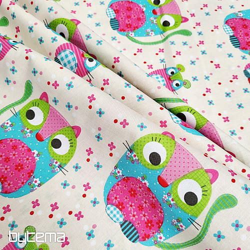 Childrens cotton fabric CAT AND MOUSE