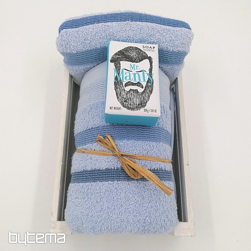 Gift set of towel and bath towel in a wooden box packed in cellophane - for men