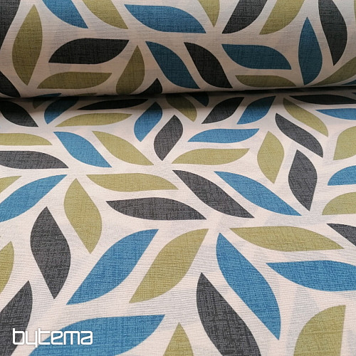Decorative fabric Coord leaves green-blue