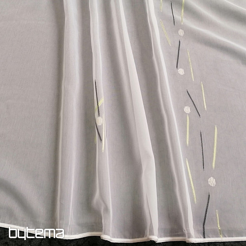 White voile curtain with green-black lines
