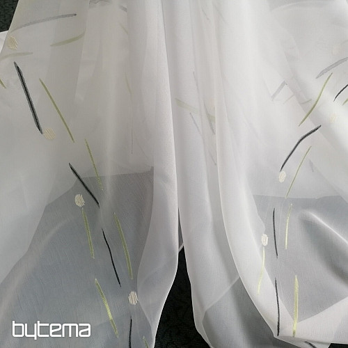 White voile curtain with green-black lines
