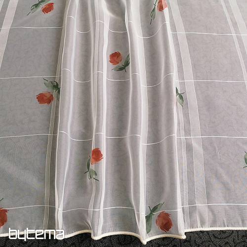 Light cream voile curtain - roses