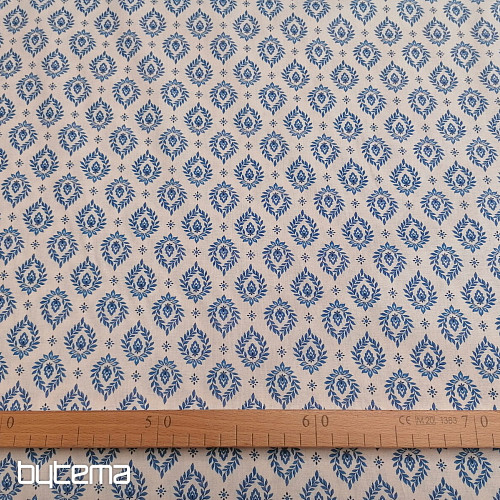 Cotton fabric FOLK BLUE LEAVES
