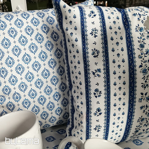 Cotton fabric FOLK BLUE LEAVES
