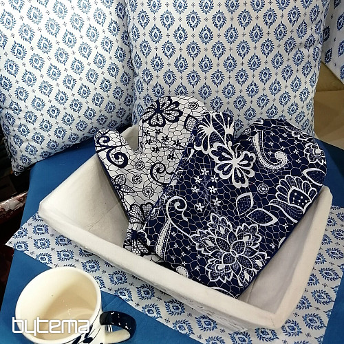 Cotton fabric FOLK BLUE LEAVES