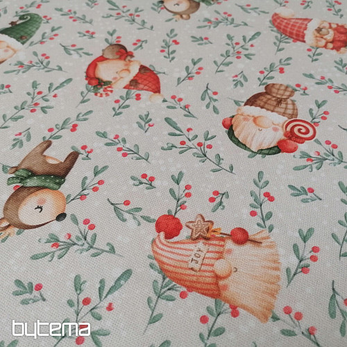 Christmas decorative fabric Elves and deer
