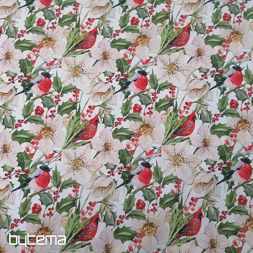 Christmas decorative fabric Holly with birds