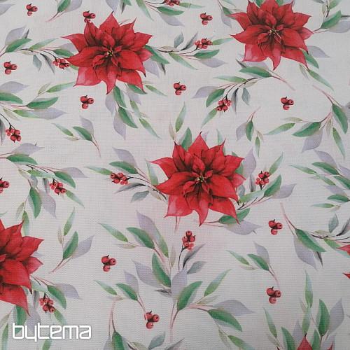 Christmas decorative fabric Poinsettia with leaves