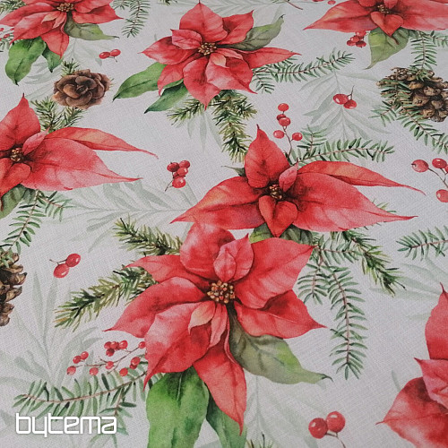 Christmas decorative fabric Poinsettia and pine cones