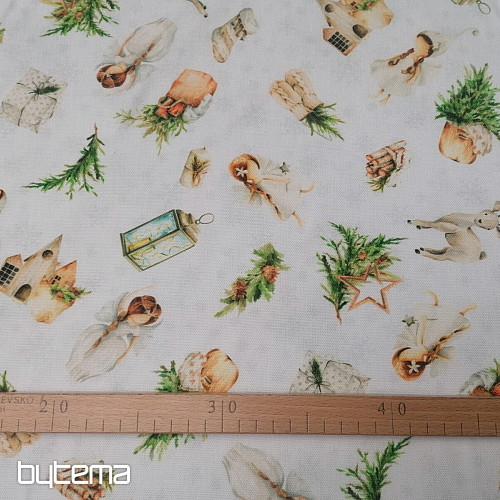 Christmas decorative fabric ANGEL AND DEER