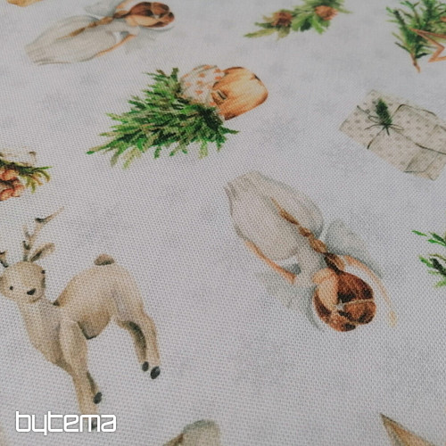 Christmas decorative fabric ANGEL AND DEER