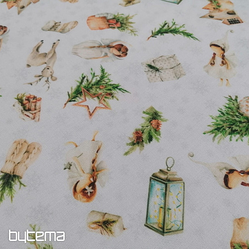 Christmas decorative fabric ANGEL AND DEER