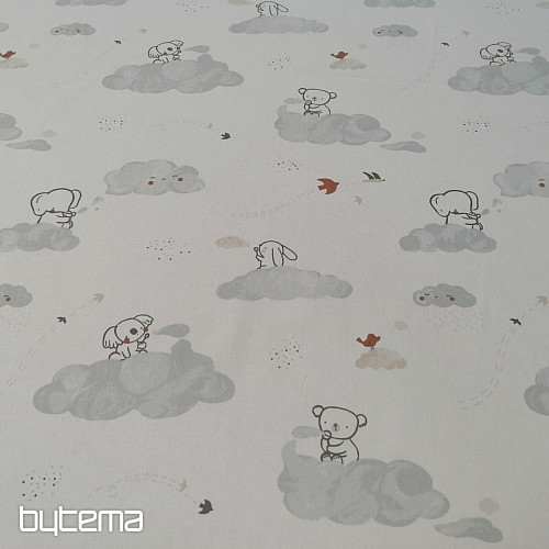 Cotton fabric Animals on a cloud - white