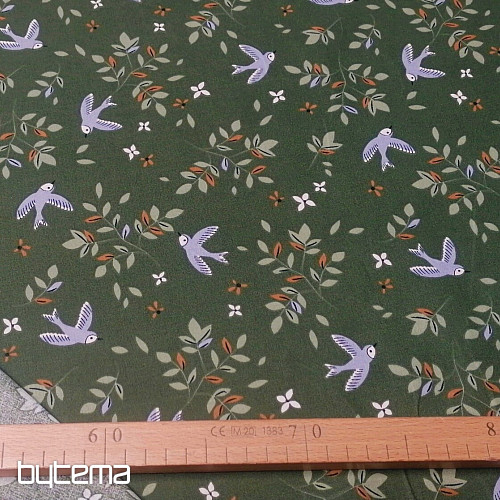 Cotton fabric Birds khaki