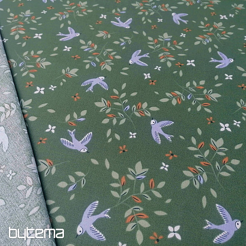 Cotton fabric Birds khaki