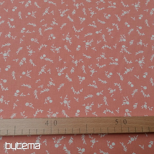 Cotton fabric SALMON FLOWERS