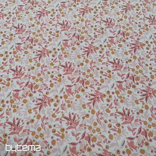 Cotton fabric Tisania flowers coral