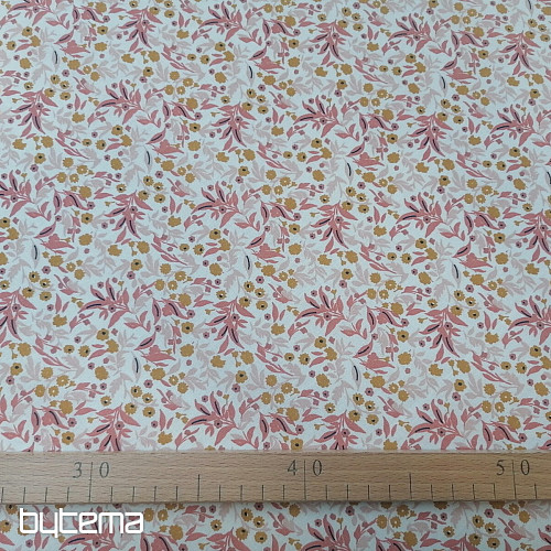 Cotton fabric Tisania flowers coral